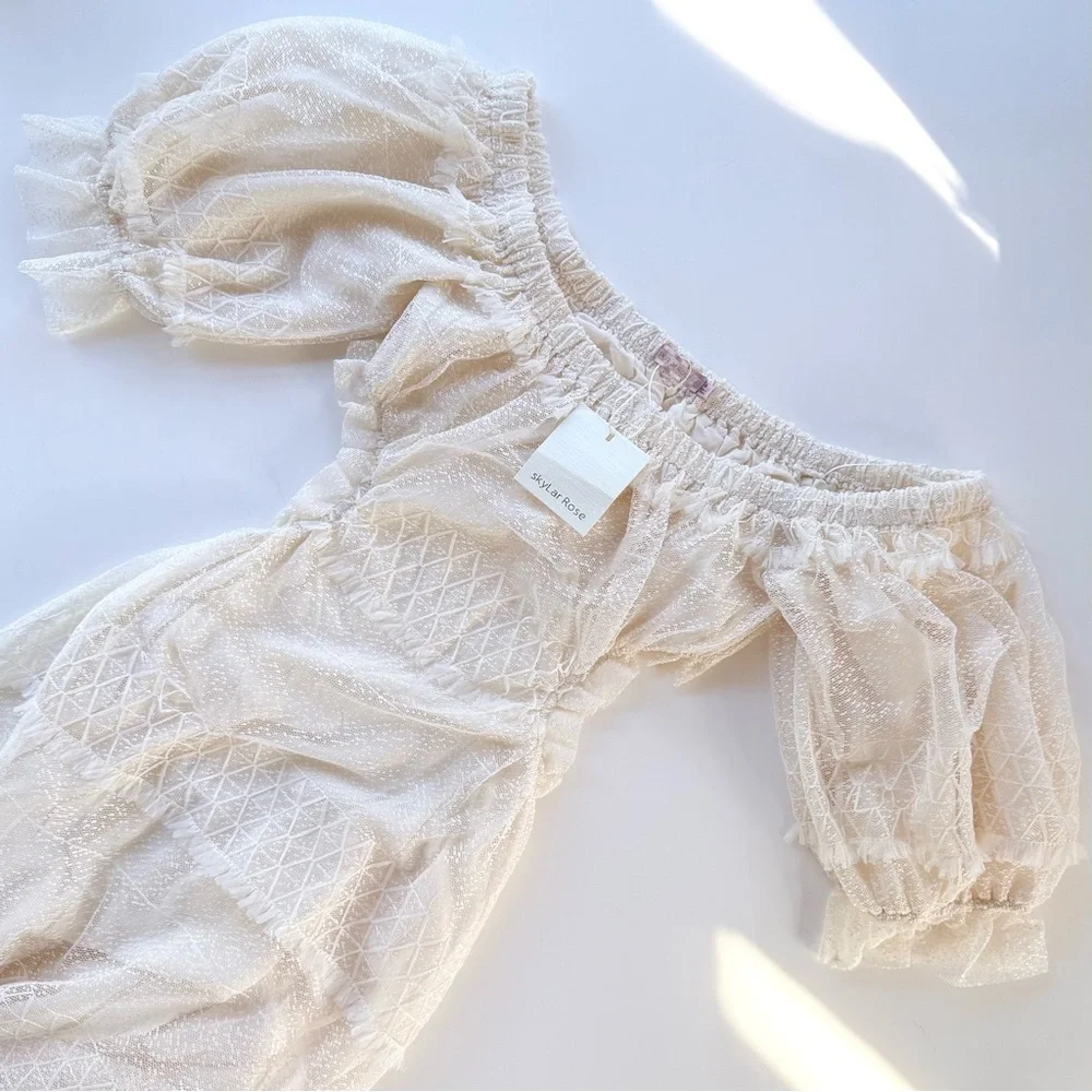 NWT Skylar Rose Off The Shoulder Open Back Boho Tiered Lace Maxi Dress Cream M - Picture 10 of 15